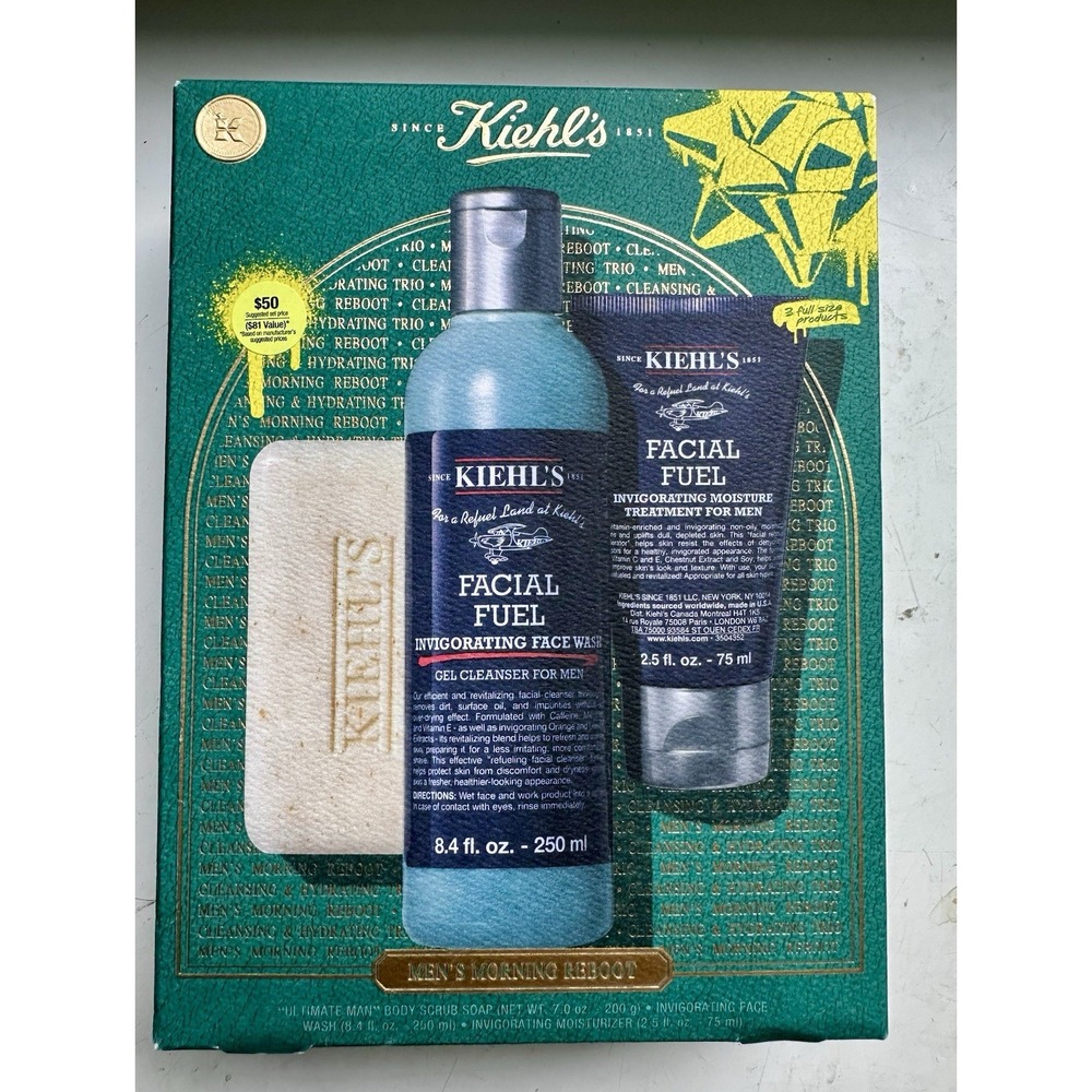 Kiehl's Men's Morning Reboot Gift Set (Facial Fuel Face Wash Moisturizer Scrub)